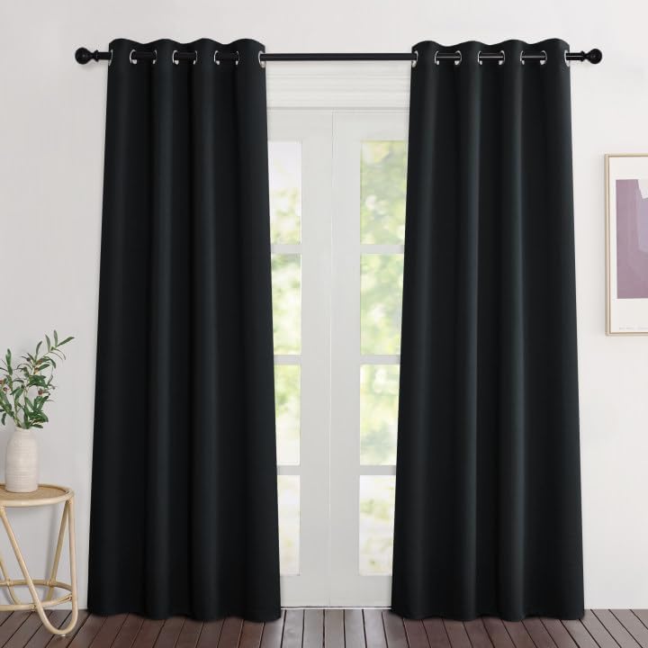 Nicetown Black Blackout Curtains 84 inch Length 2 Panels, Grommet Thermal Insulated Window Treatments Light & Sound Reducing Drapes for Liv…