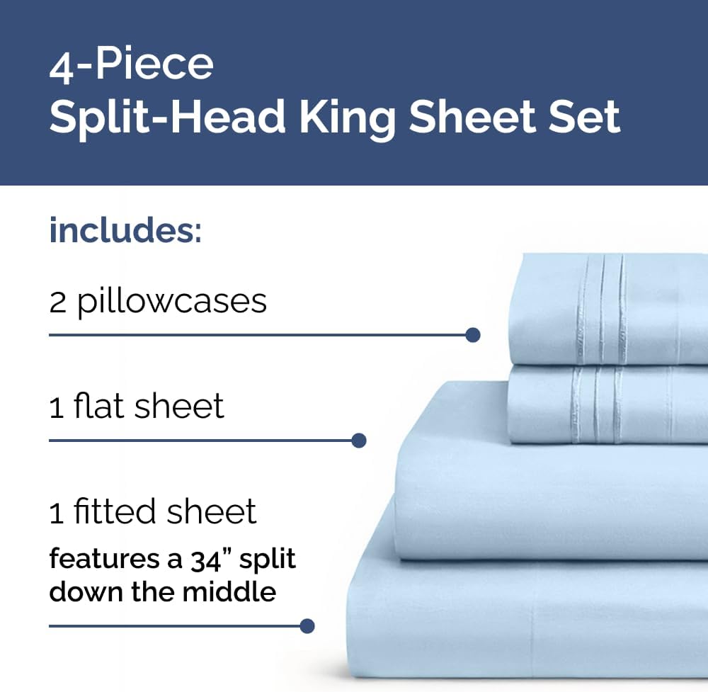 Flex Top Split Head King 4 Piece Sheet Set - Ultra-Soft, Breathable & Cooling Bed Sheets Set - Hotel Luxury Bedding for Women & Men with…