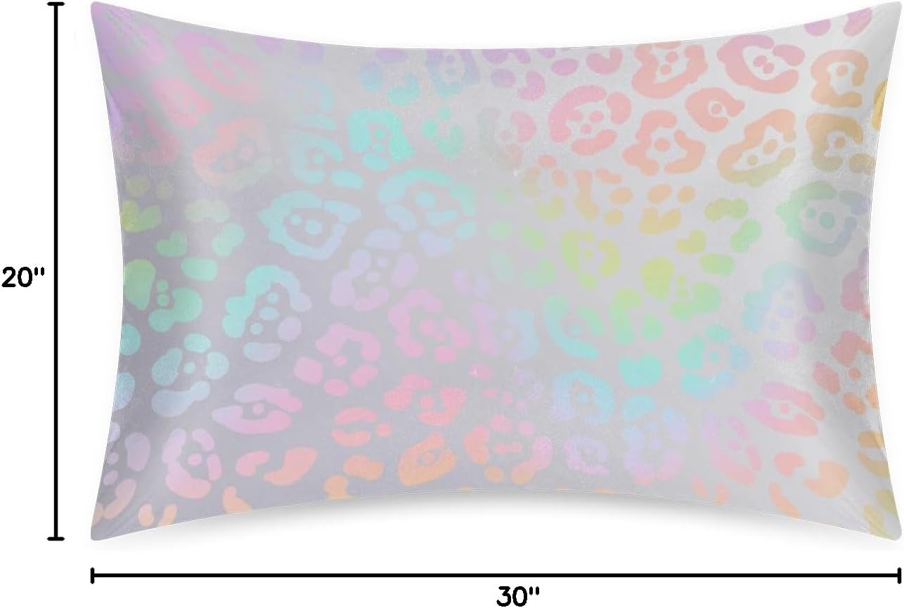 Rainbow Skin Leopard Satin Silk Pillowcase for Hair and Skin Pillow Cases Queen Size Soft Silk Pillow Case with Envelope Closure Print…