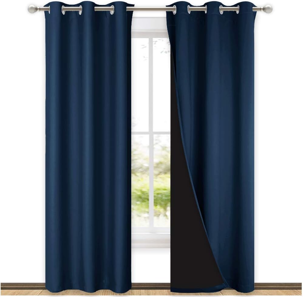 Nicetown Blackout Room Warming Curtains 80 inches Long, Full Light Blocking Drapes with Black Liner for Nursery, Thermal Insulated Draperie…