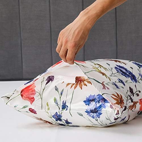 Lcbd Satin Pillowcase for Hair and Skin, Standard Size Printed Pillow Cases Set of 2, Silky Floral Print Pillow Covers with Envelope Closur…