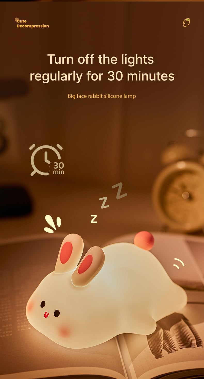 Atsuinightlight ATSUI Rabbit Night Light, LED Squishy Novelty Animal Night Lamp, Food Grade Silicone 3 Level Dimmable Nursery Nightlight fo…