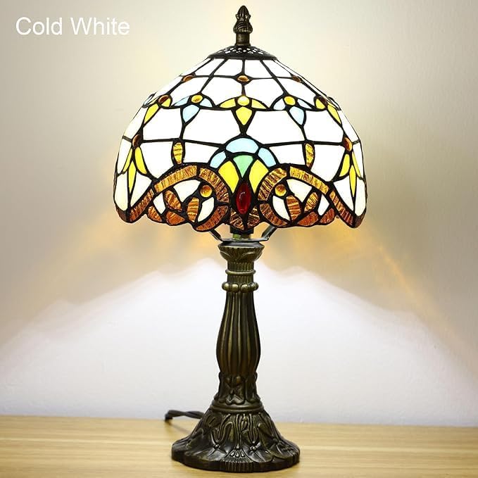 Tiffany Style Table Lamp, Baroque Style Stained Glass Lamp, 8 Inch Small Antique Lamp, for Bedside Nightstand Bedroom Living Room Home…