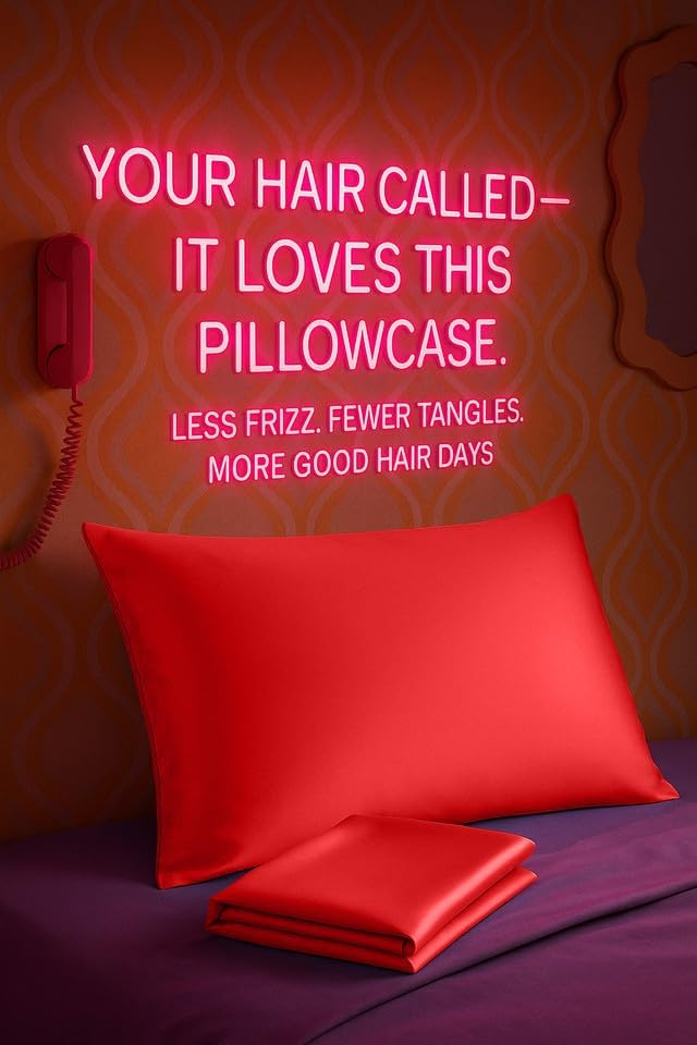 Blissford Satin Pillowcase with Zipper, for Hair and fabric comfort, Feels Soft and Cool Like a Silk Pillowcase, Red Satin Pillow Cases…