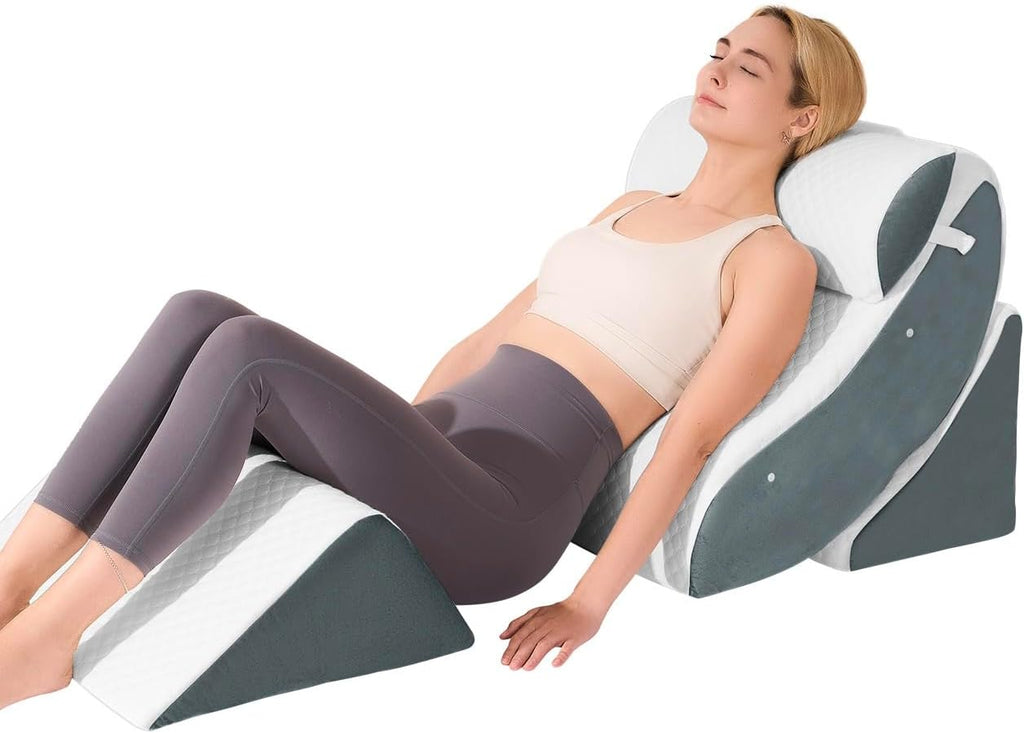 Oaisz 4 PCS Wedge Pillow Set for After Surgery, Memory Foam Orthopedic Bed Wedge Pillow Set, Adjustable Bed for Sleeping, Acid Reflux Relie…