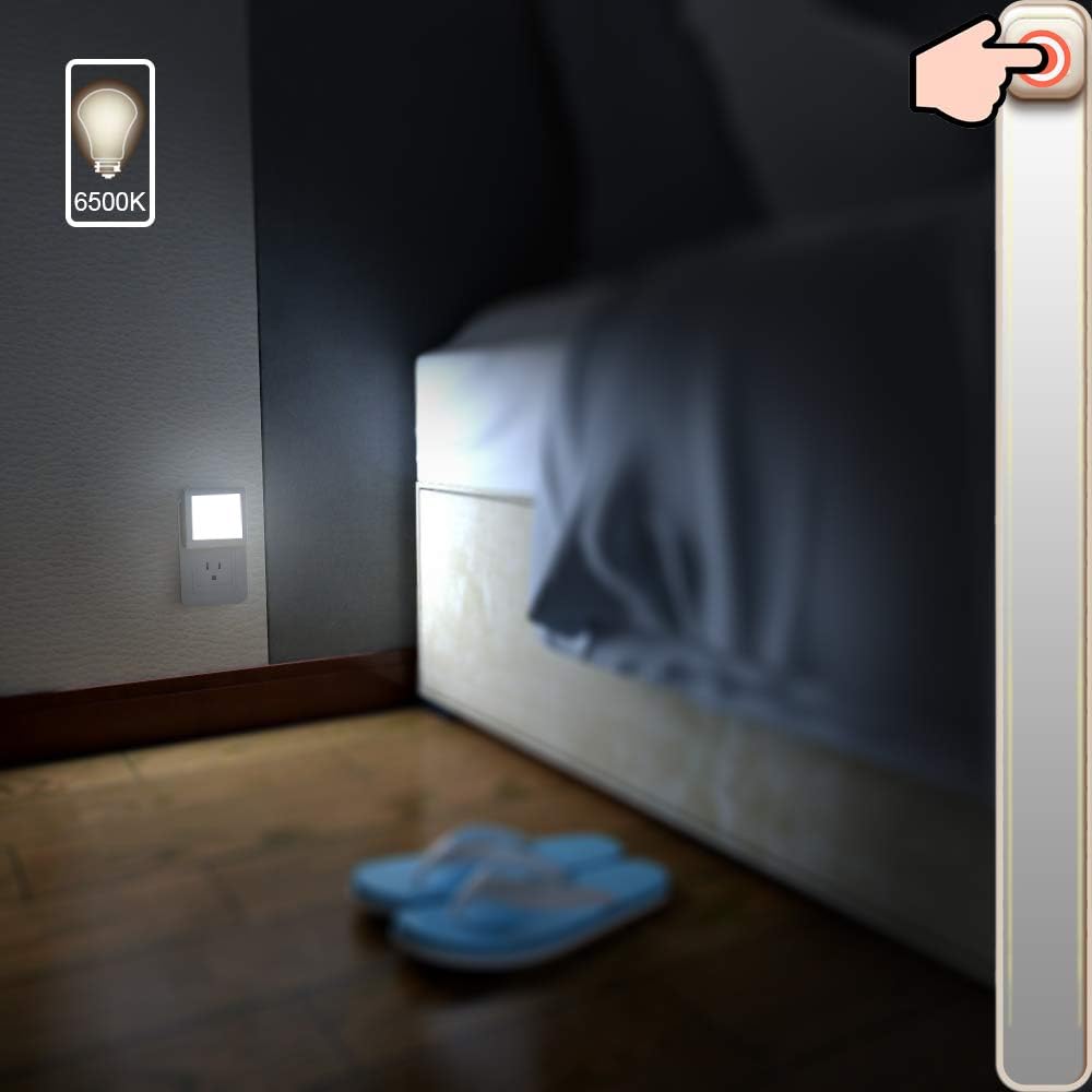 MAZ-TEK Plug in Led Night Light with Auto Dusk to Dawn Sensor, Adjustable Brightness Cool White Lights for Hallway, Kids Room, Kitchen, 2 Pack