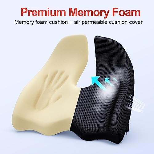 Benazcap Seat Cushion Office Chair Cushions Butt Pillow for Car Long Sitting, Memory Foam Chair Pad for Back, Coccyx, Tailbone for Gaming C…