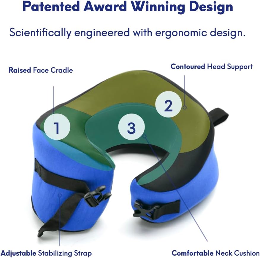 C CUSHION LAB Travel Pillow, Award-Winning Patented Ergonomic Design for Chin & Neck Support Memory Foam Neck Pillow, Compact Airplane…