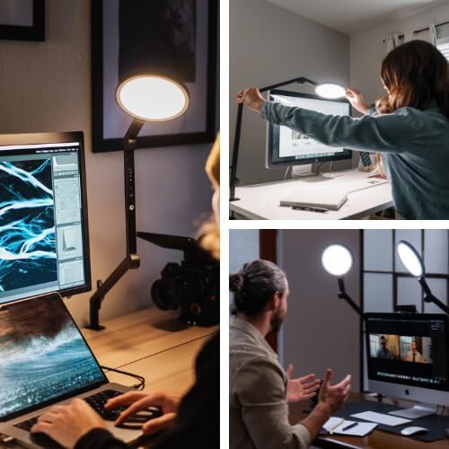 LUME CUBE Edge 2.0 LED Desk Lamp | Dimmable Home Office Desk Light with USB Charging Port & Strong Swing Arm | Adjustable Color…