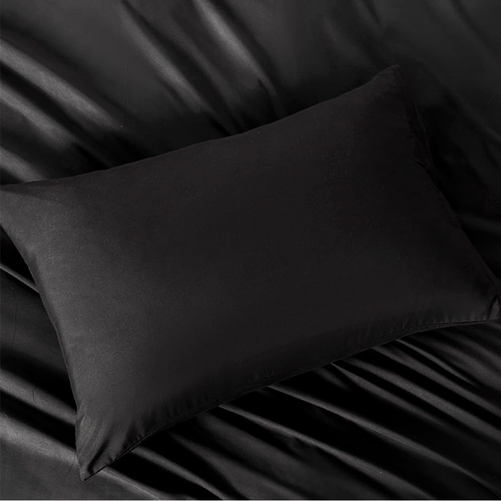 NookZuzu 2 Pack Microfiber Zipper Pillowcases, Soft Comfortable Not Shrink Black Pillow Case, Standard Pillow Cases Set of 2 (20x26 Inches)…