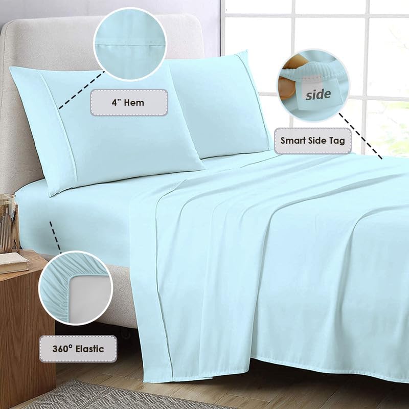 Pizuna 100% Luxury Cotton Twin XL Sheet Sets 800 Thread Count Soft Sateen Weave Breathable Hotel Quality Cooling Bed Sheets Twin XL Bedding…