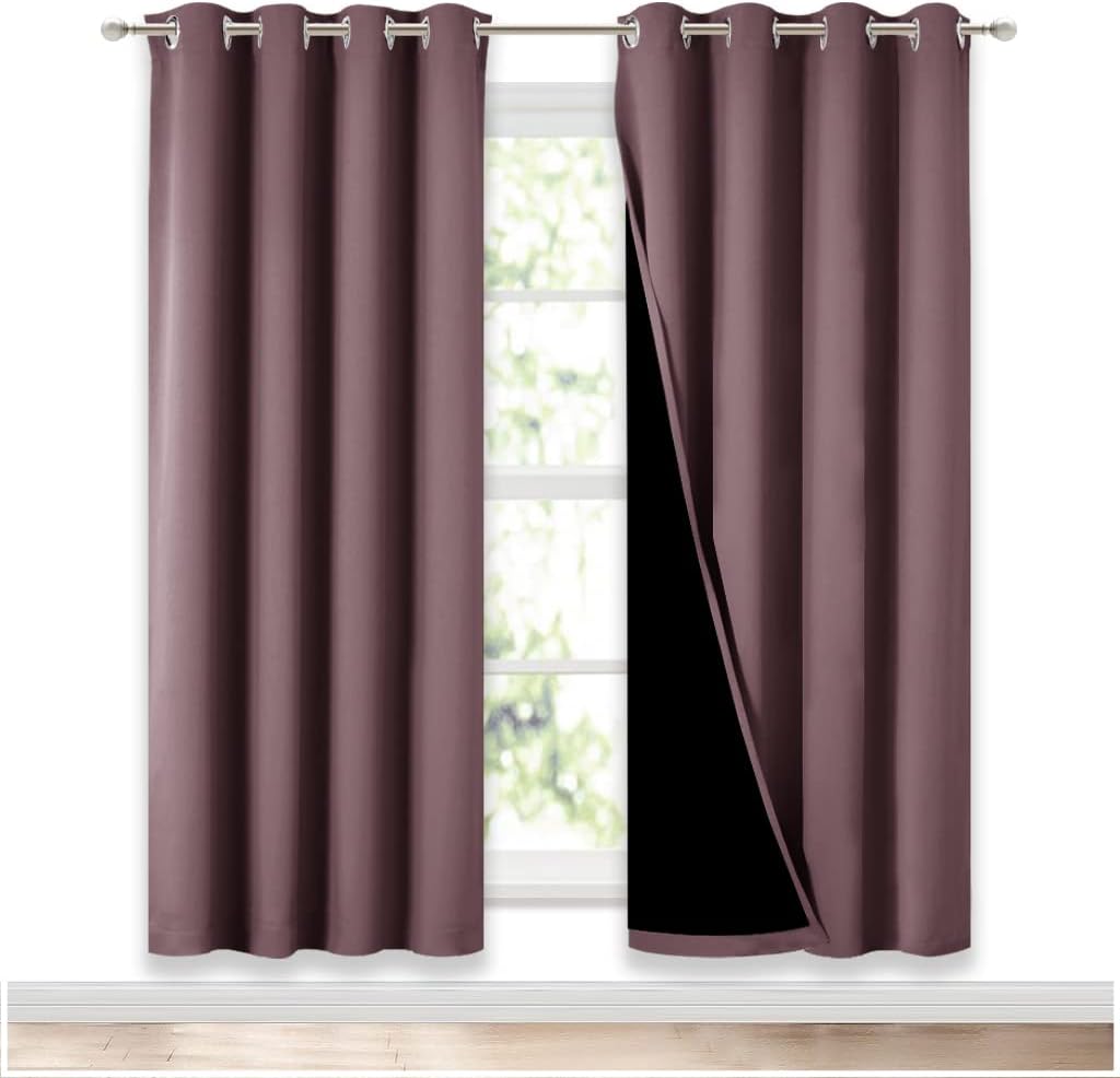 Nicetown 100% Blackout Window Curtain Panels, Full Light Blocking Drapes with Black Liner for Nursery, 72-inch Drop Thermal Insulated Drape…