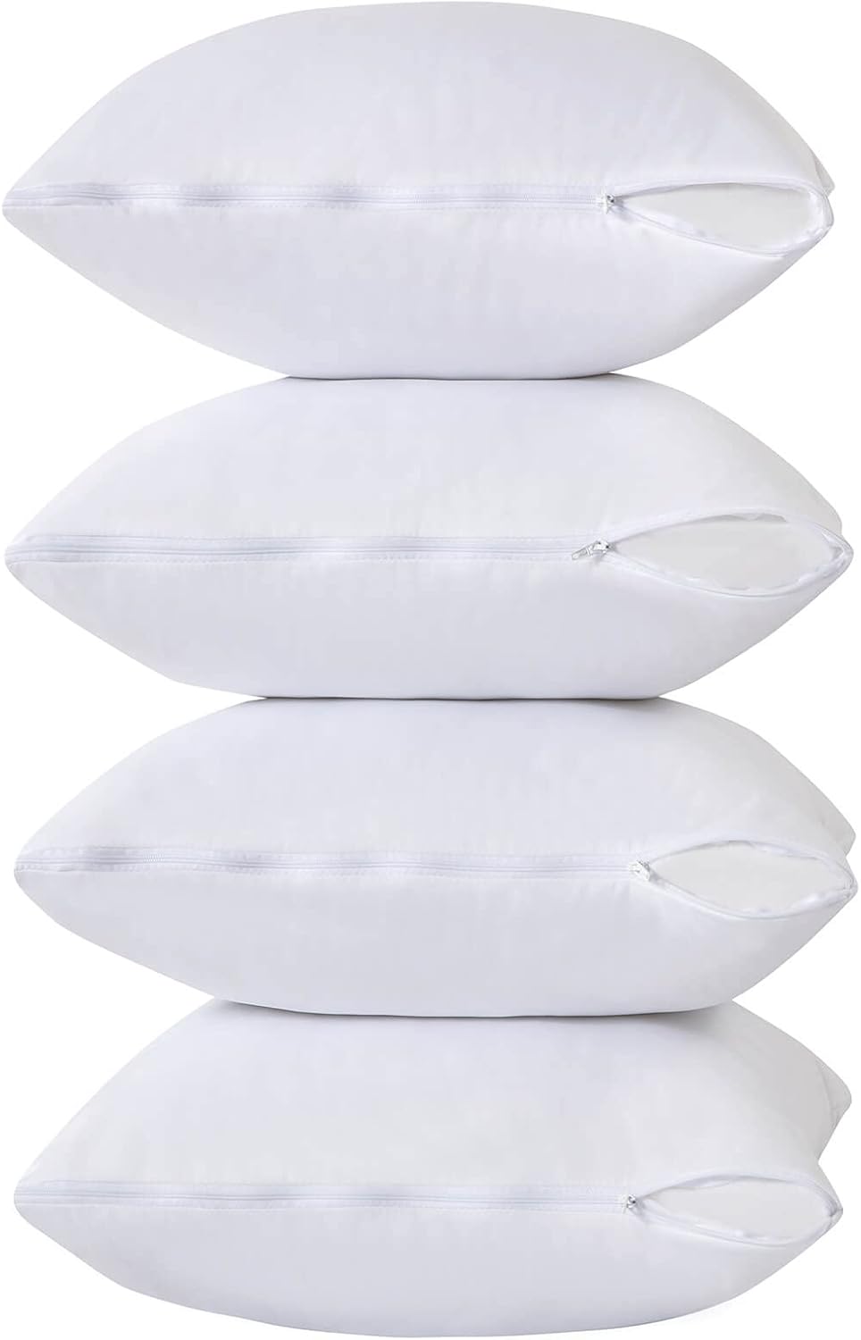 Kingnex 4 Pack Waterproof Down Feather Proof Pillow Protectors with Zipper 18x18 Zippered Pillow Covers for Square Throw Pillow 4 Pack White