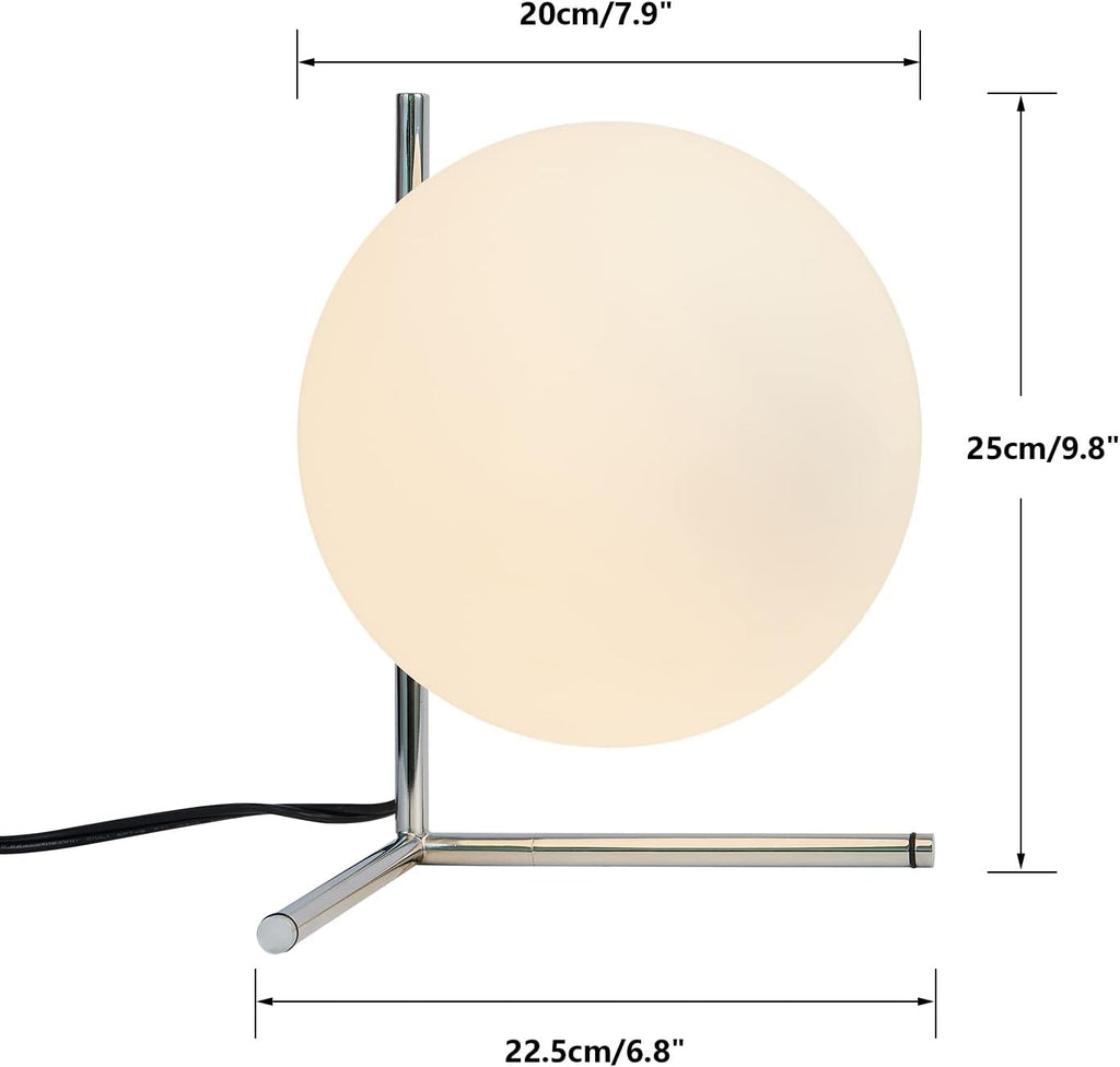 BOKT Modern Globe Table Lamp Chrome Simple Desk Lamp Bedside Nightstand Small Lamp Nordic Creative Design White Glass Ball Reading Lights…