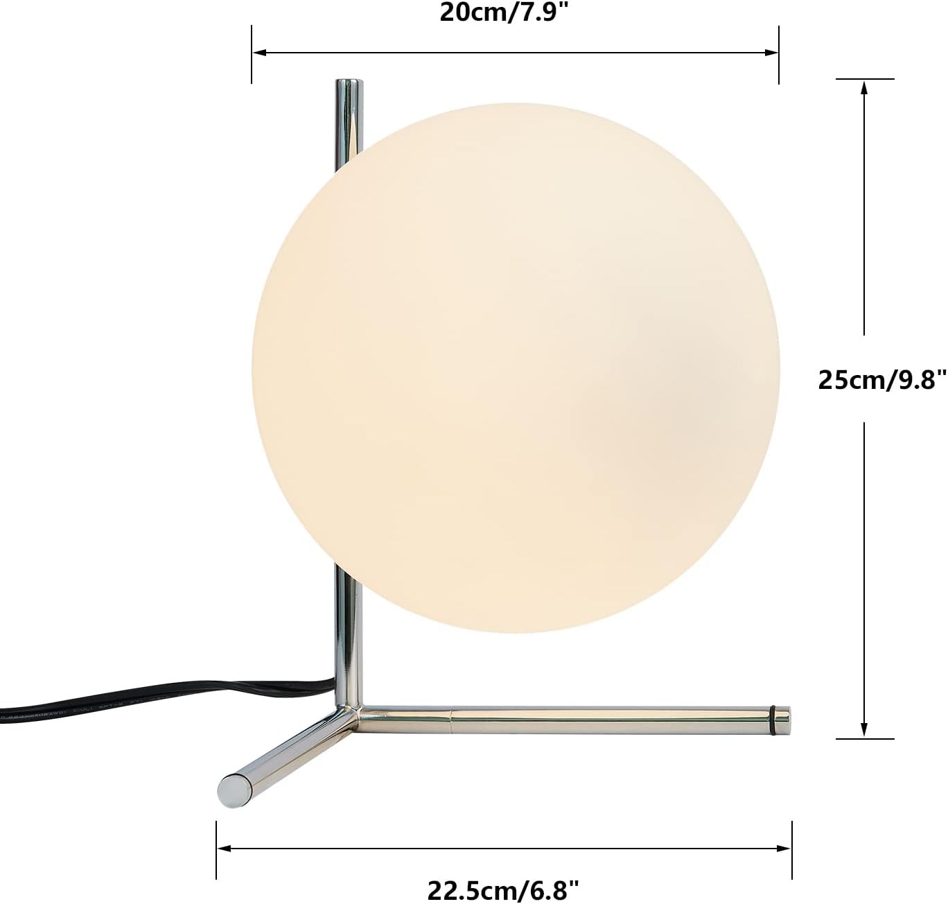 BOKT Modern Globe Table Lamp Chrome Simple Desk Lamp Bedside Nightstand Small Lamp Nordic Creative Design White Glass Ball Reading Lights…