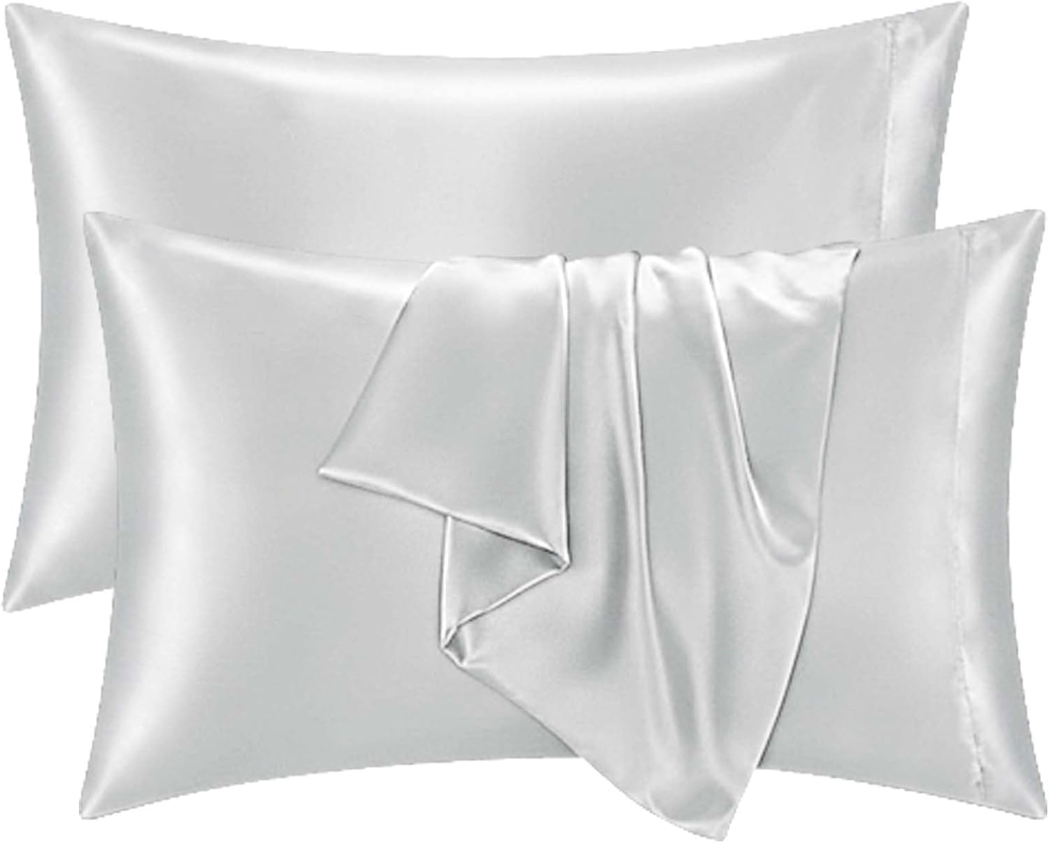 QJFabricCO Q&J Fabric Co. 2 Pack Satin Pillowcase Silk Like Pillow Cases 20x36 inch Silver Grey Cooling Pillow Cases with Envelope Closure…