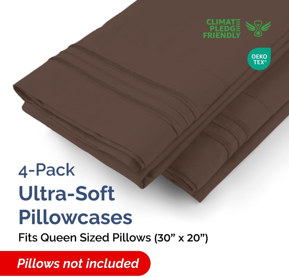 Queen Pillow Cases Set of 4 - Ultra Soft Hotel Quality Pillowcase Covers - Comfy, Cozy & Wrinkle Free - Shrinkage, Stain and Fade…