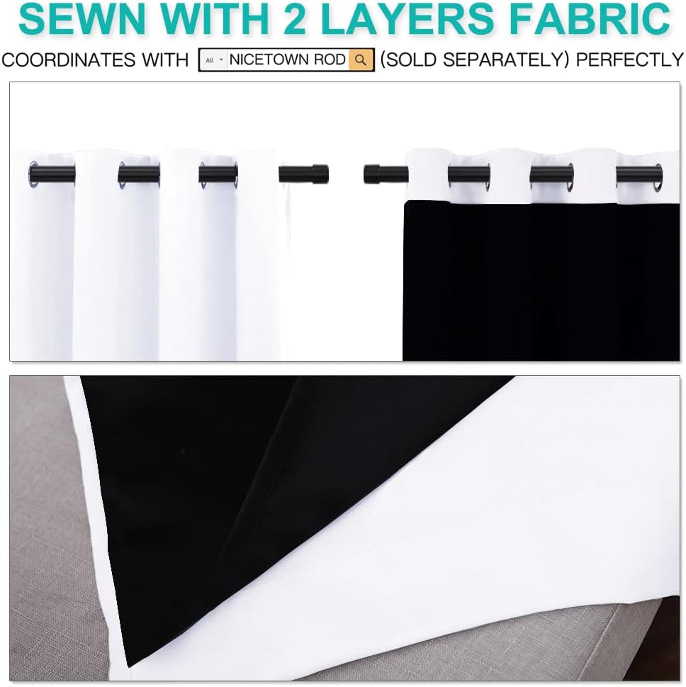 Nicetown White 100% Blackout Lined Curtains, 2 Thick Layers Completely Blackout Window Treatment Thermal Insulated Drapes for Kitchen/Bedro…