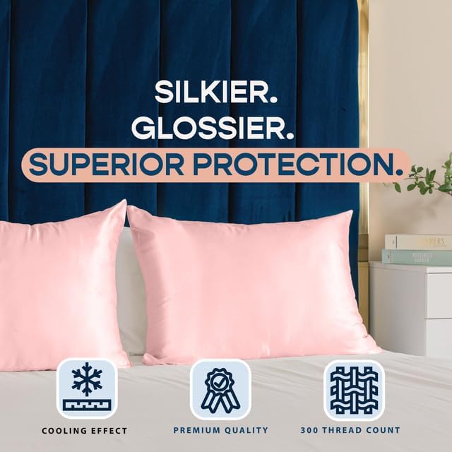 Blissford Pink Satin Pillowcase with Zipper, for Hair and fabric comfort, Feels Soft and Cool Like a Silk Pillowcase, Satin Pillow Cases…