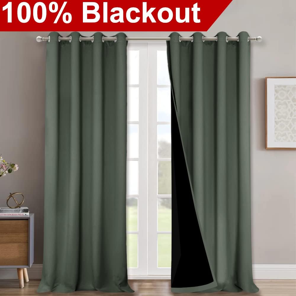 Nicetown 100% Blackout Curtains 120" Long, Pair of Energy Smart & Noise Blocking Out Drapes for Baby Room Window, Thermal Insulated Guest R…