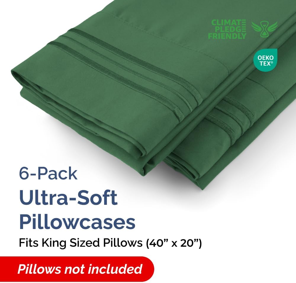 King Pillow Cases Set of 6 - Ultra Soft Hotel Quality Pillowcase Covers - Comfy, Cozy & Wrinkle Free - Shrink, Stain & Fade Resistant…