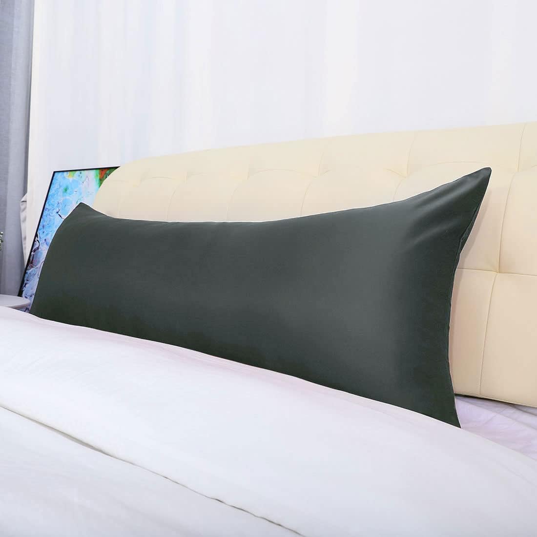 uxcell Body Pillow Cover 20x72 Inch Black Silky Satin Body Pillowcases for Hair and Skin Luxury Cooling Soft Smooth Washable