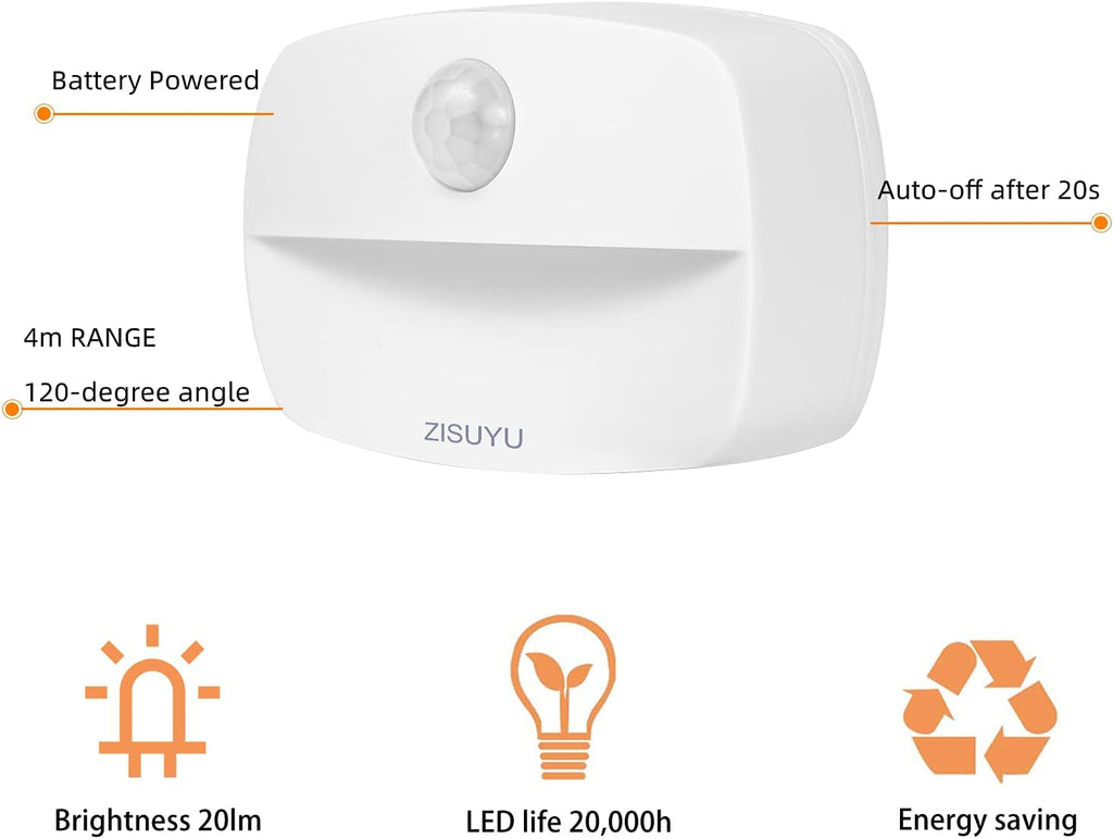 ZISUYU Motion Sensor Light Indoor Led Night Light Stick on Nightlight Battery Operated Lights for Hallway Stair Bathroom Closet Bedroom…