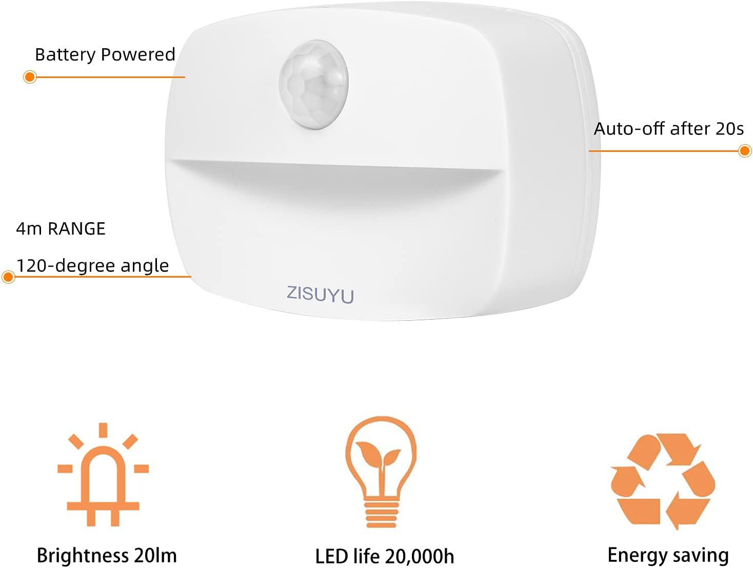 ZISUYU Motion Sensor Light Indoor Led Night Light Stick on Nightlight Battery Operated Lights for Hallway Stair Bathroom Closet Bedroom…