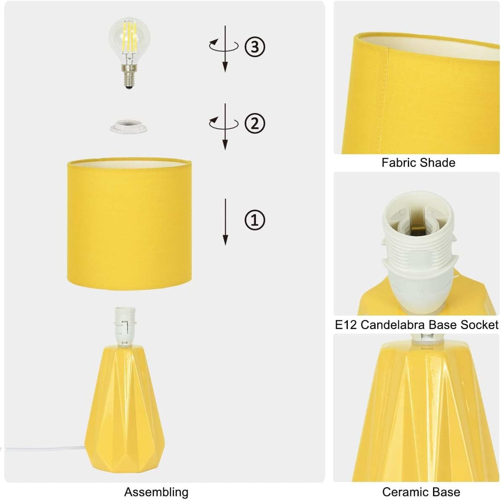 Elisa Yellow Small Table Lamp for Living Room as Bedside Table Lamp for Bedroom, Modern Ceramic Kids Night Table Lamp, Φ6.1×H12.4IN, Bulb…