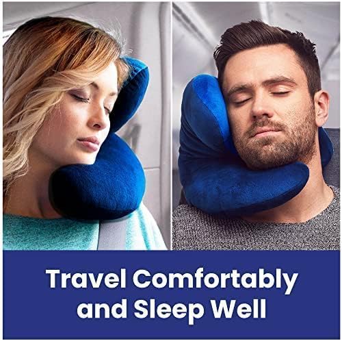 J-Pillow Travel Pillow + Carry Bag, (No Scarf) - Chin & Neck Support in Any Sitting Position, Travel Pillow for Aeroplane - (Blue) Blue