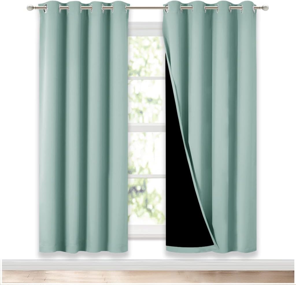 Nicetown 100% Blackout Window Curtain Panels, Full Light Blocking Drapes with Black Liner for Nursery, 72-inch Drop Thermal Insulated Drape…