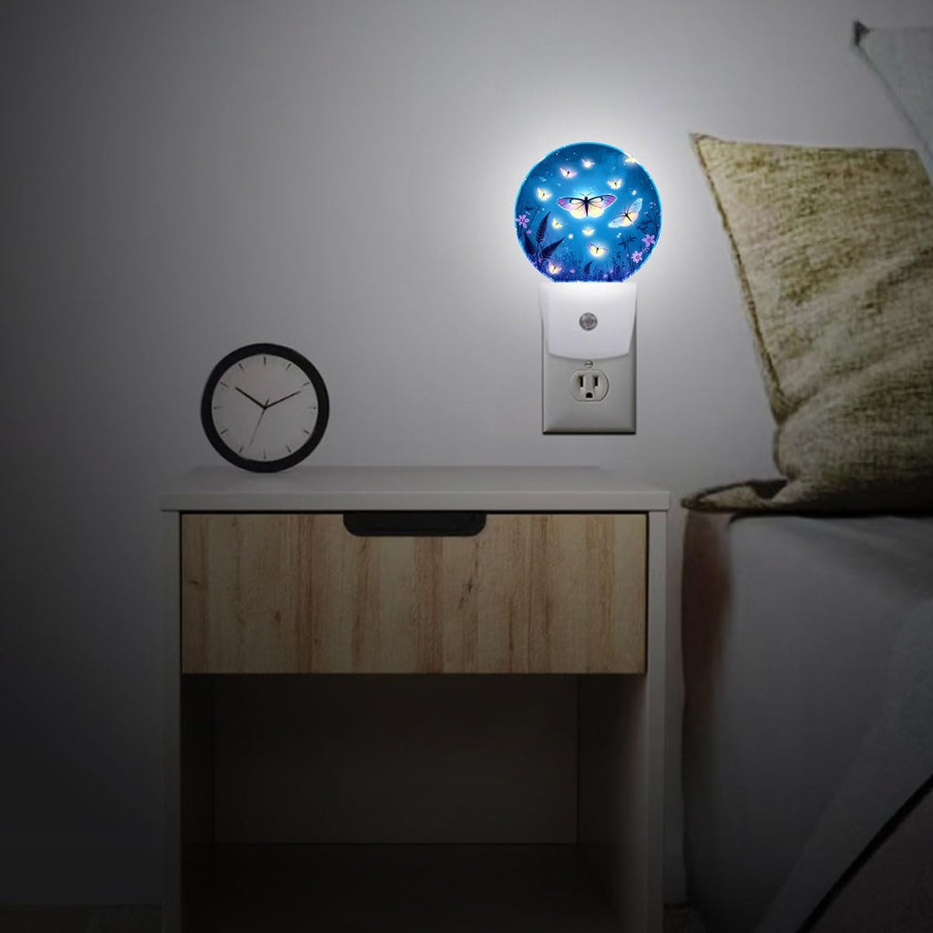 Shining Butterfly Plug in Night Light Auto Light Round Lamps Energy Saving Gift for Women Men Friends