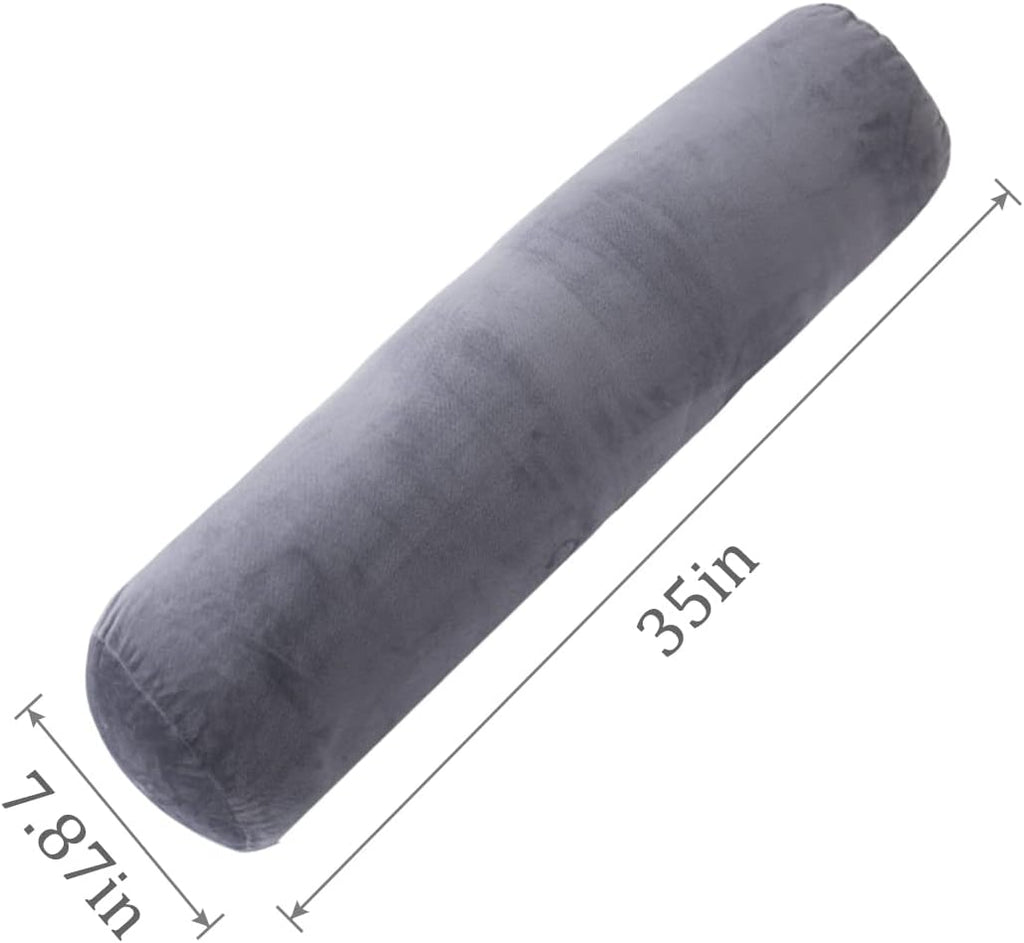 1 MIDDLE ONE Body Pillow for Adults, Bolster Pillow with Removable Velvet Cover, Long Round Cervical Roll Pillow, 35 x 7.87 Inches, Grey