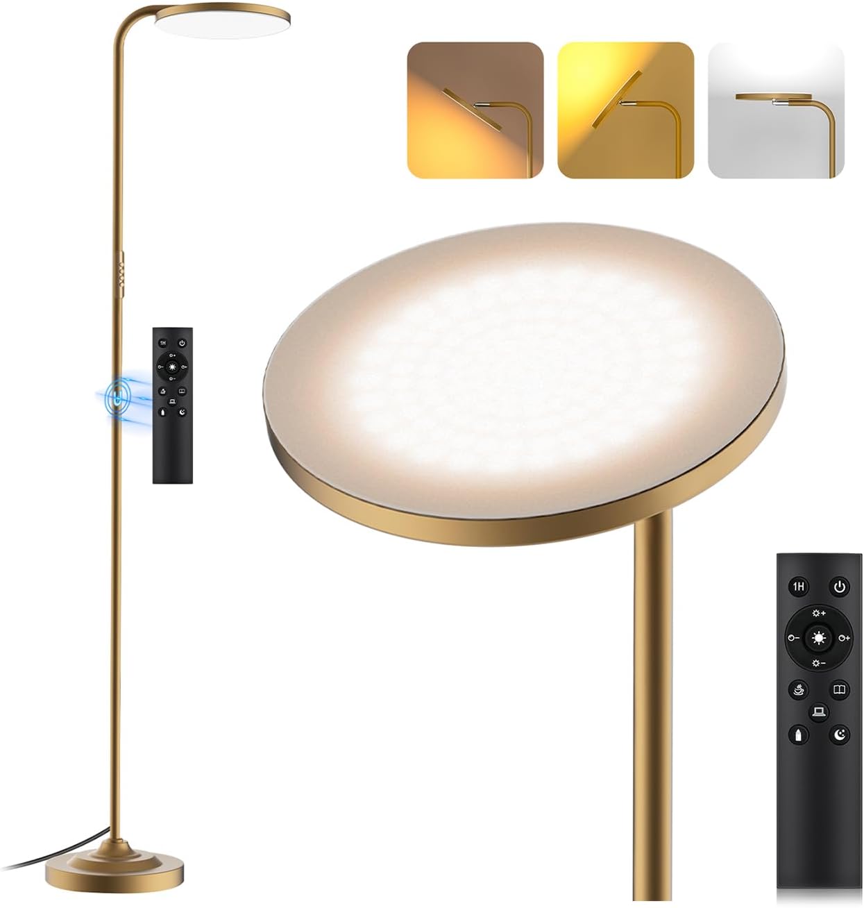 SIBRILLE 36W LED Floor Lamp, Super Bright Standing Lamp, Modern Stepless Dimmable Torchiere Tall Lamp with Remote Control, 350°Rotating…