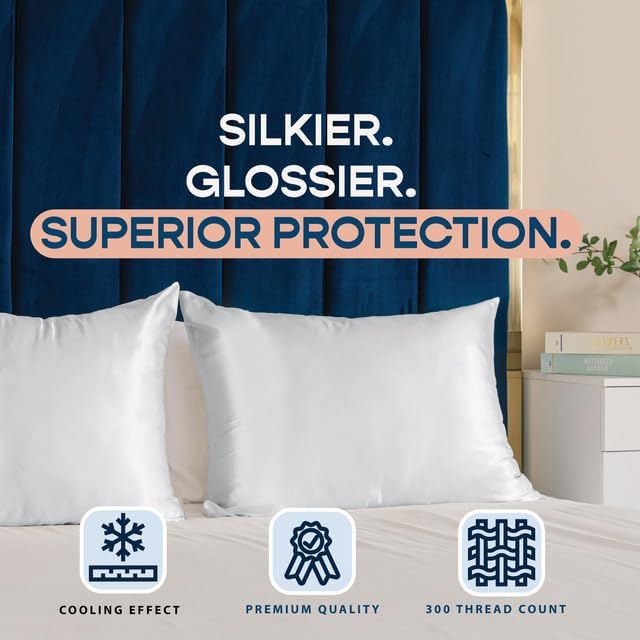 Blissford Satin Pillowcase with Zipper for Hair and fabric comfort, Feels Soft and Cool Like a Silk Pillowcase, White Satin Pillow Cases…