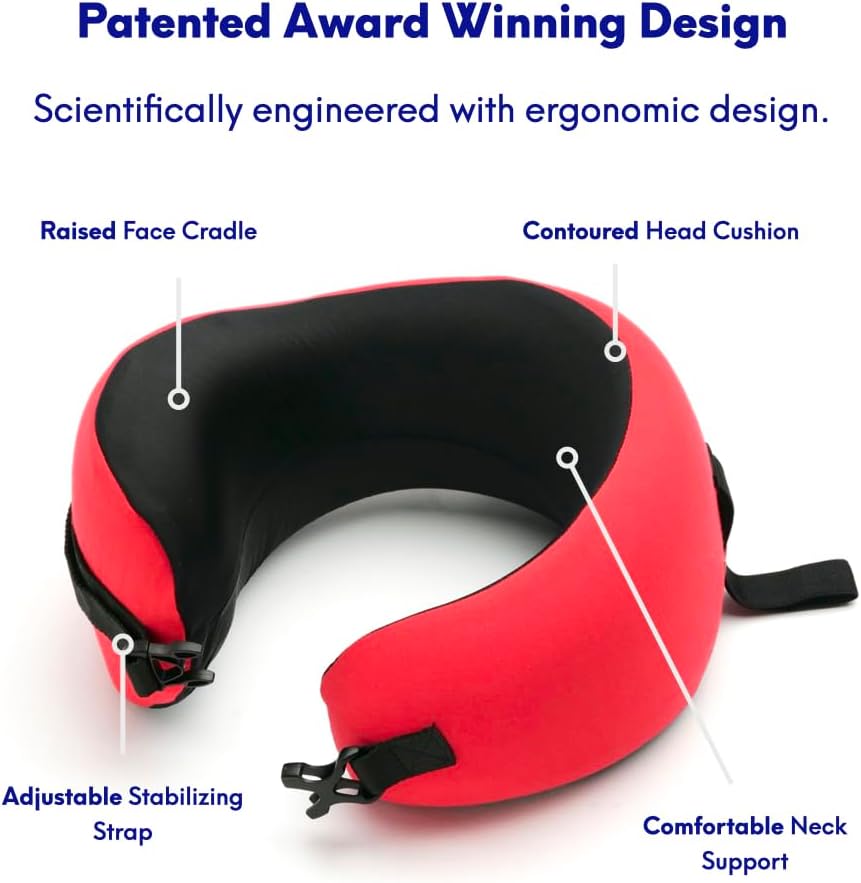 C CUSHION LAB Travel Pillow, Award-Winning Patented Ergonomic Design for Chin & Neck Support Memory Foam Neck Pillow, Compact Airplane…