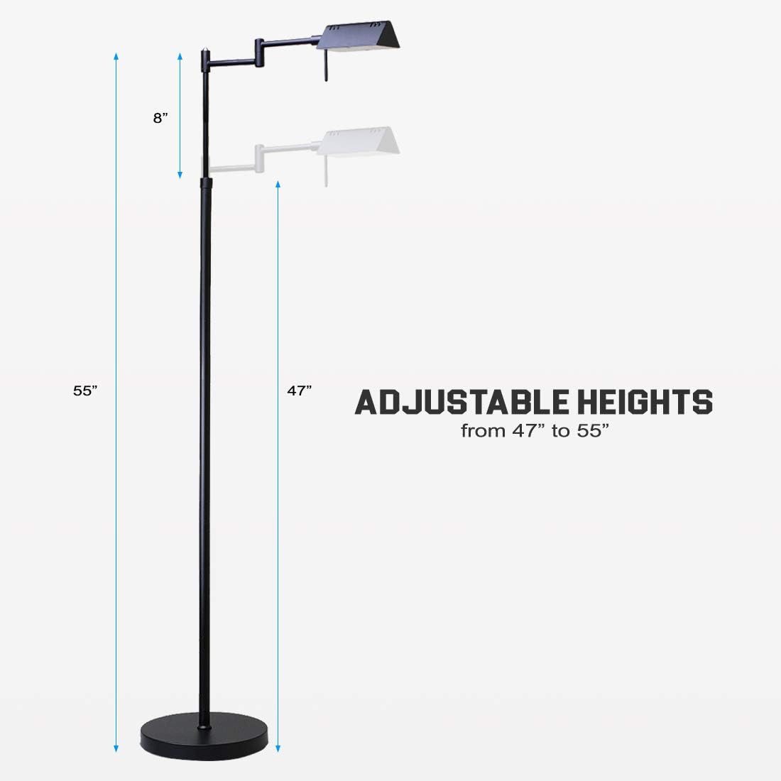 O’Bright Dimmable LED Pharmacy Floor Lamp, 12W LED, Full Range Dimming, 360 Degree Swing Arms, Adjustable Heights, Standing Lamp for…