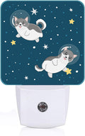 Cute Husky Astronauts on Space Night Light, Plug-in Night Lights with Dusk-to-Dawn Sensor for Stairway, Hallway, Bedroom Sleep Friendly…