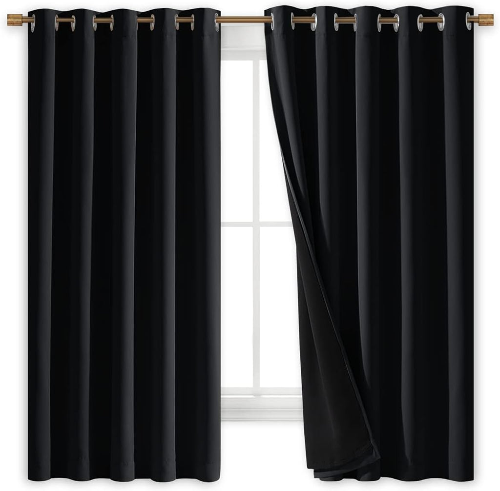 Nicetown Complete 100% Blackout Curtains, Thermal Insulated & Energy Efficiency Window Draperies with Black Liner, Noise Reducing Short Cur…