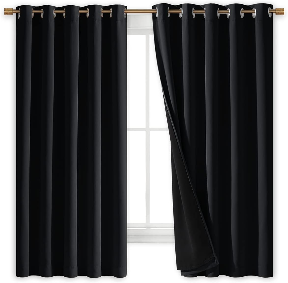 Nicetown Complete 100% Blackout Curtains, Thermal Insulated & Energy Efficiency Window Draperies with Black Liner, Noise Reducing Short Cur…