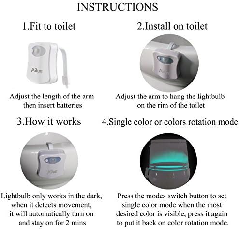 Toilet Night Light 2Pack by Ailun Motion Sensor Activated LED Light 8 Colors Changing Toilet Bowl Illuminate Nightlight for Bathroom…