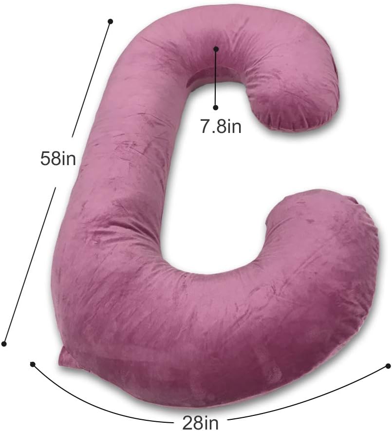 INSEN Pregnancy Pillow, Maternity Body Pillow with Velvet Cover, C Shaped for Side Sleeping, Magenta