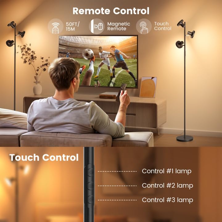 SIBRILLE 36W LED Tree Floor Lamp, Modern Dimmable Standing Lamp with Remote & Touch Control, 4 Color Temperatures, 3 Rotatable LED Light…
