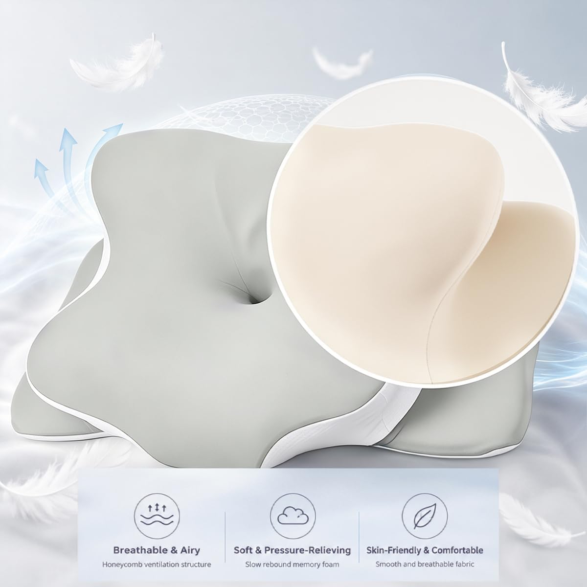 WKEFF Cervical Pillow for Neck, Hollow Design Odorless Memory Foam Pillows with Cooling Case, Adjustable Orthopedic Bed Pillow for…