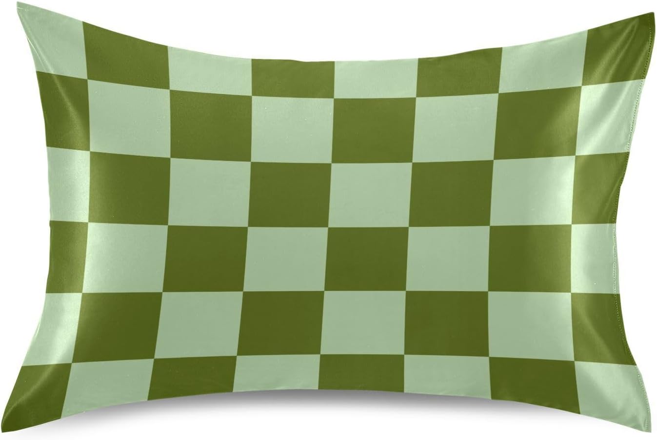 Checkerboard Green Plaid Print Pillow Covers Silk Pillowcase for Hair and Skin Breathable Soft Satin Pillowcase Queen Size Pillow Case…
