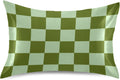 Checkerboard Green Plaid Print Pillow Covers Silk Pillowcase for Hair and Skin Soft Breathable Cooling Satin Pillowcase King Size Pillow…