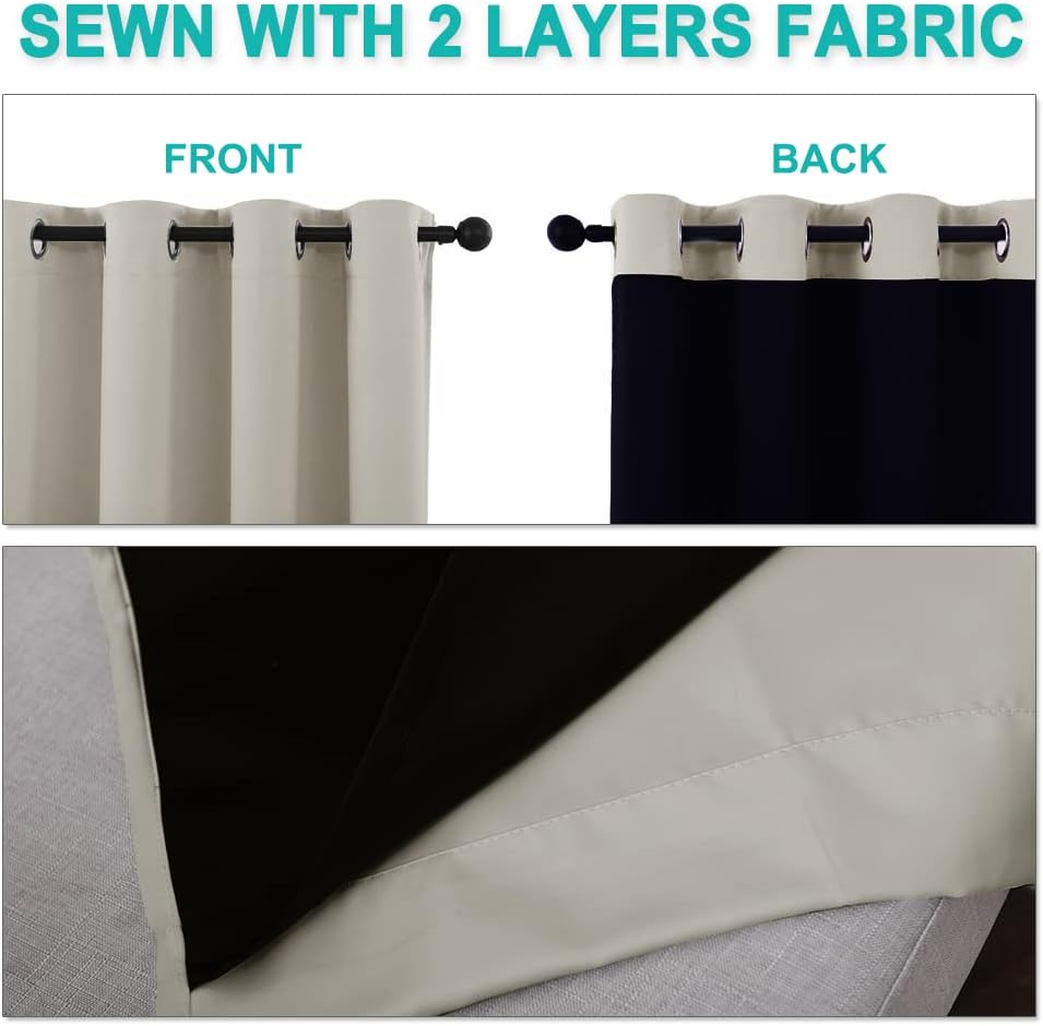 Nicetown 100% Blackout Window Curtain Panels, Cold and Full Light Blocking Drapes with Black Liner for Nursery, 84 inches Drop Thermal Insu…