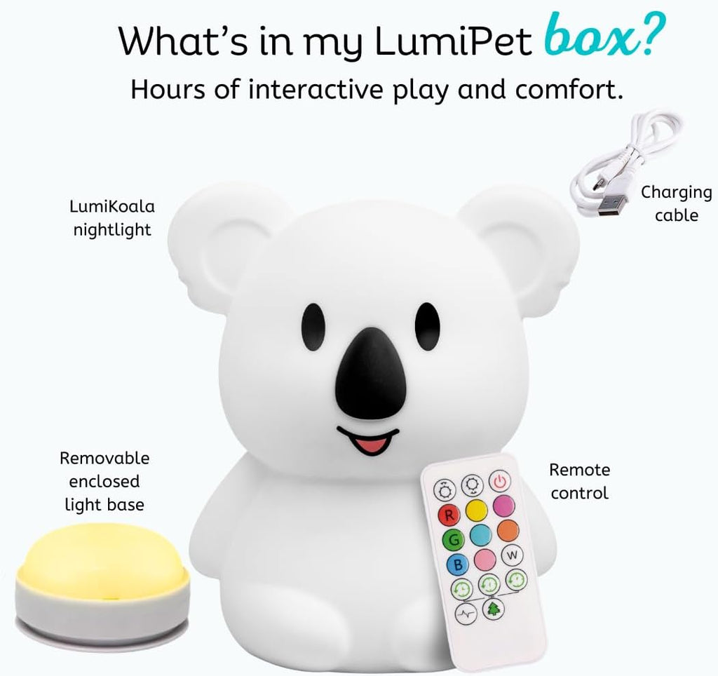 LumiPets Keith the Koala Squishy Night Light for Kids | Silicone Lamp with Tap & Remote Control | Rechargeable, 9 Color Changing Animal…