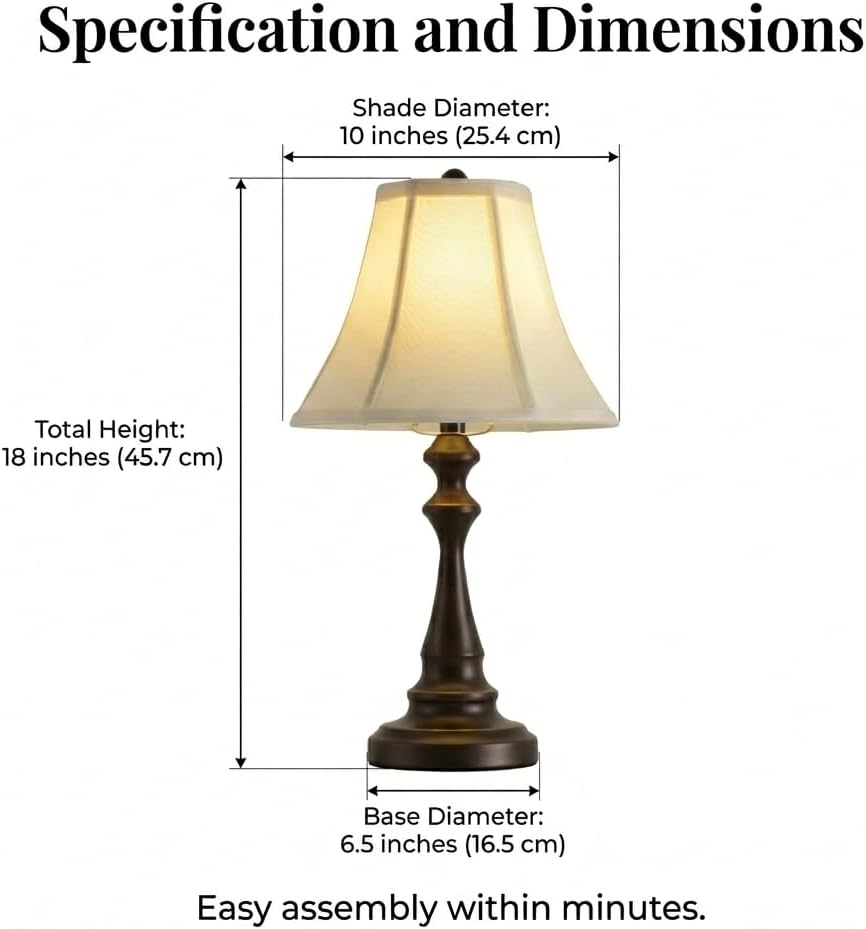 Traditional Table Lamp, Vintage Desk Lamp for Living Room with Fabric Shade, Farmhouse Bedside Lamp Brown Finish for Bedroom Nightstand…