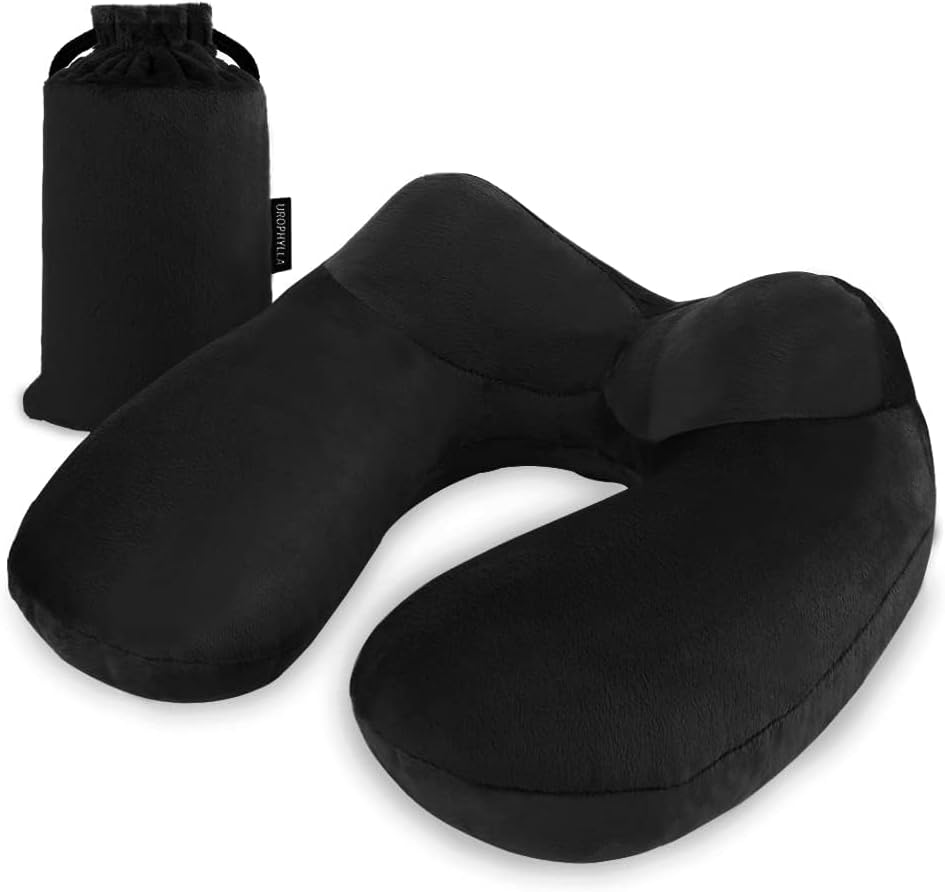 Inflatable Travel Pillow, Soft Velvet Inflatable Neck Pillow for Traveling, Airplanes, Train, Car, Office with Compact Bag, Breathable…